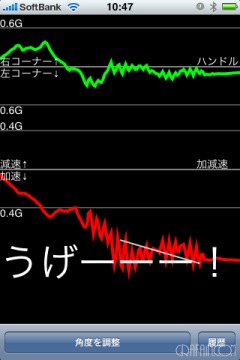 運転中は危険なので、これは手で降って確認したところ。