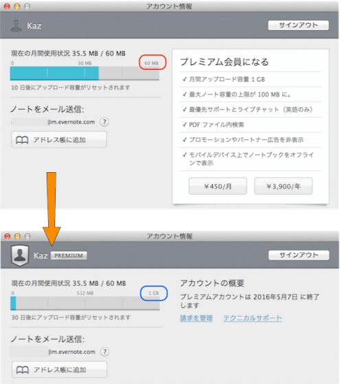 Evernote プレミアム！
